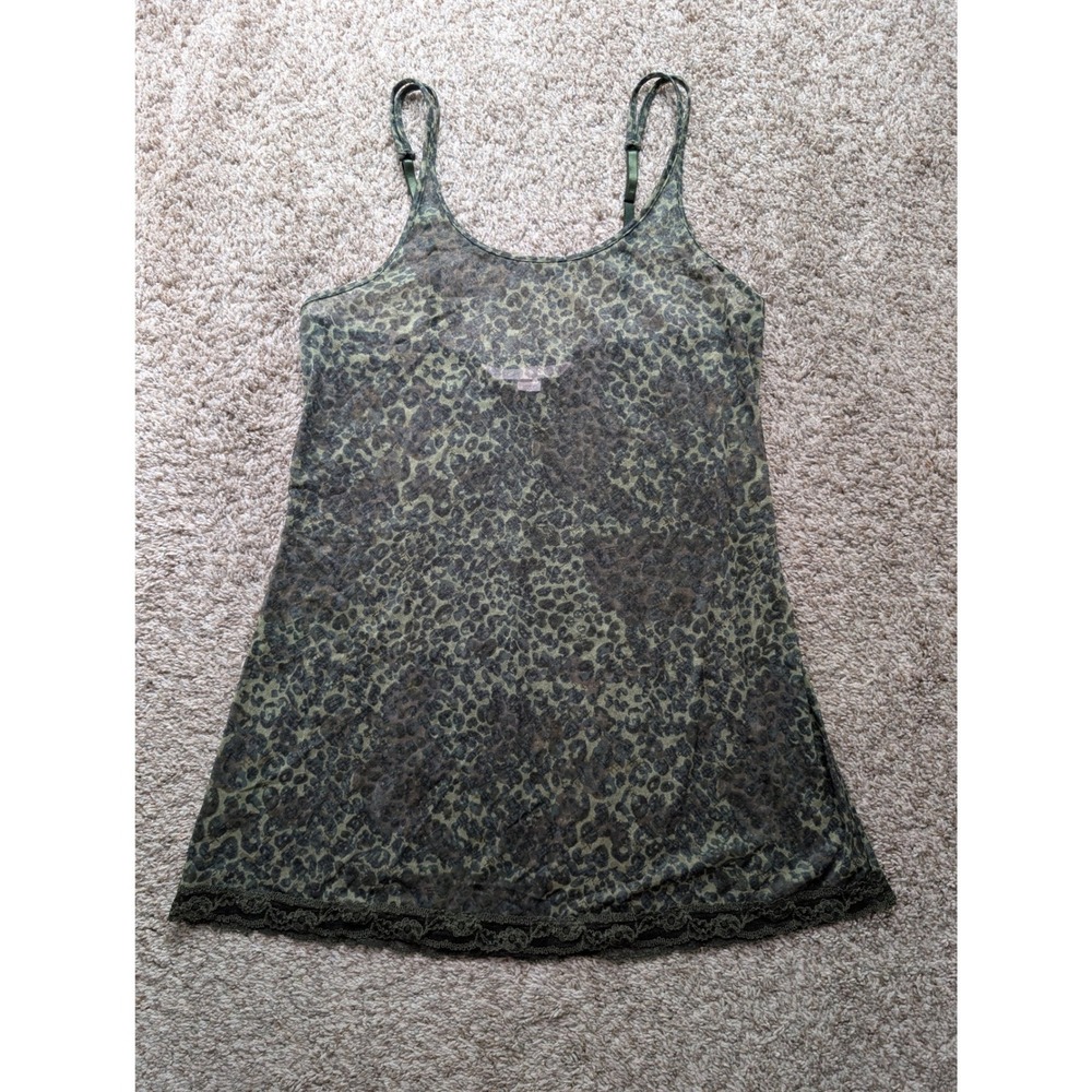 Victoria's Secret Chemise M Green Leopard Mesh Lace Y2K Lingerie Slip Mini Dress